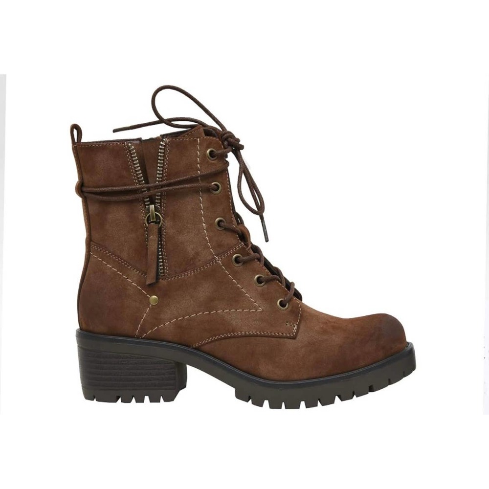 Dunes Women's Kobe Heeled Combat Lace Up Boot with side zip